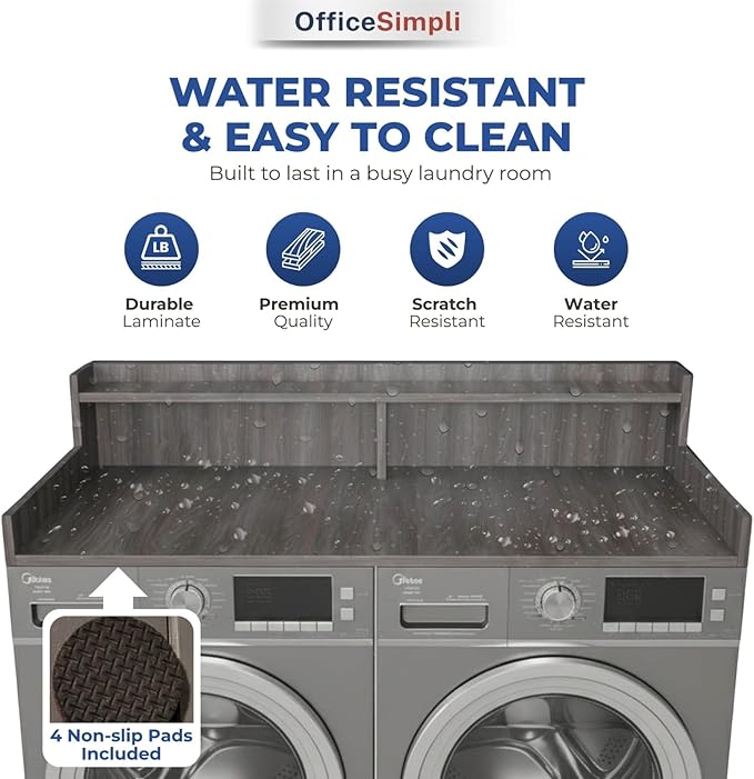 OfficeSimpli Washer Dryer Countertop with Shelf - 27.5 x 54 Inch - Made in USA Laundry Countertop Over Washer and Dryer with Non-Slip Pads, Storage Shelf, Laundry Topper Organizer, Iconic Maple