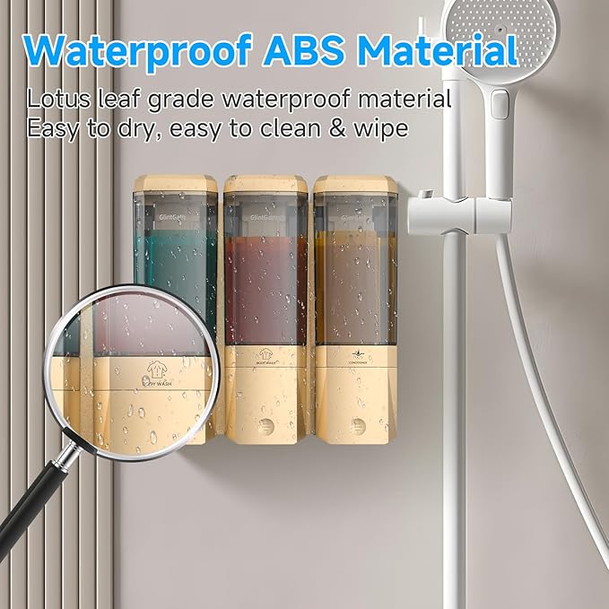 Shampoo and Conditioner Dispenser,Shower Dispenser 3 Chamber No Drill Shampoo Dispenser for Shower Wall Mounted Shower Soap Dispenser for Bathroom Hotel,Large Capacity 3 * 500ML,Gold
