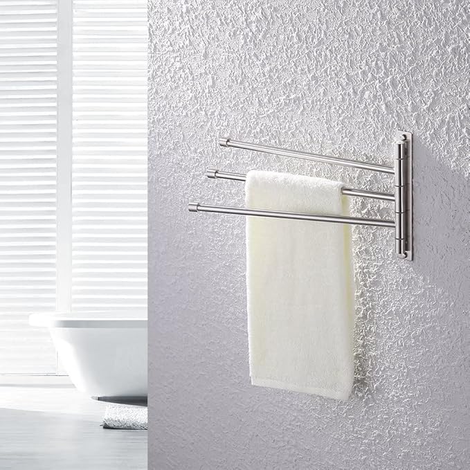 KES Bathroom Towel Bar 13.8 Inch Swing Arm Wall Mount Swing Out 3-Arm Towel Holder SUS304 Stainless Steel Brushed Finish, A2102S3-2