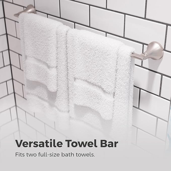 Pfister Vedra Bath Towel Bar for Bathroom, 24-Inch, Wall-Mounted, Screw-in, Spot Defense Brushed Nickel Finish, BTBVED2GS