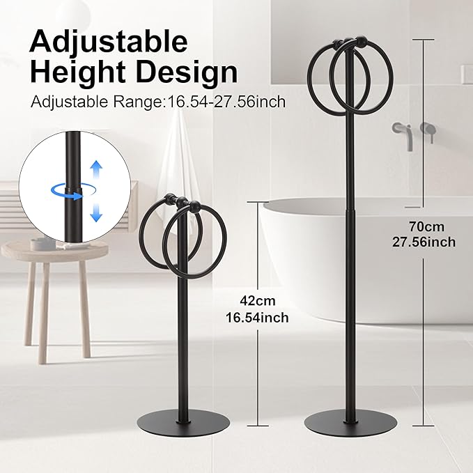 Adjustable Black Towel Rack,Freestanding Bathroom Towel Holder