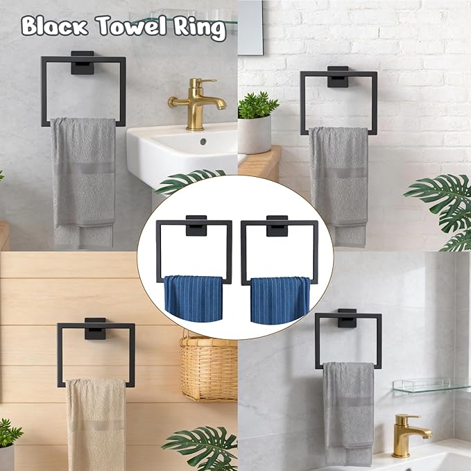 10Pcs Matte Black Bathroom Hardware Set, 24 Inch Towel Holder Accessories, Towel Rack Wall Mounted, Stainless Steel Square Hand Bar for Bathroom Shower Bath Kitchen Wall Mounted