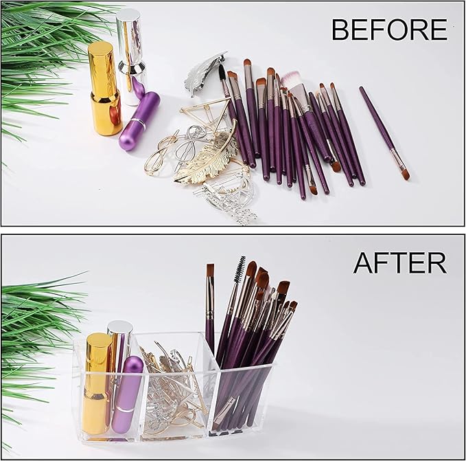 Clear Makeup Brush Organizer 3 Slot Cosmetic Brushes Storage Acrylic Makeup Display Holder For Brushes Eyeliner Lipstick Eyebrow Pencil