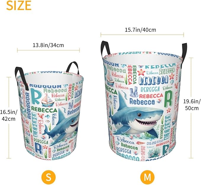 Personalized Shark Laundry Basket For Baby Kids Boys Girls Adult Custom Hamper Basket With Name For Bathroom Bedrooms Collapsible Baby Laundry Basket, Dirty Clothes Hamper With Handles