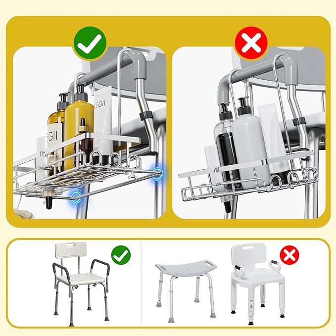 KEGII Hanging Shower Organizer - Shower Rack Hanging Rustproof, Shower Chair Caddy with Shower Head Holder for Post-Surgery Patient/Elderly User, Hanging Shower Basket on Bath Seat