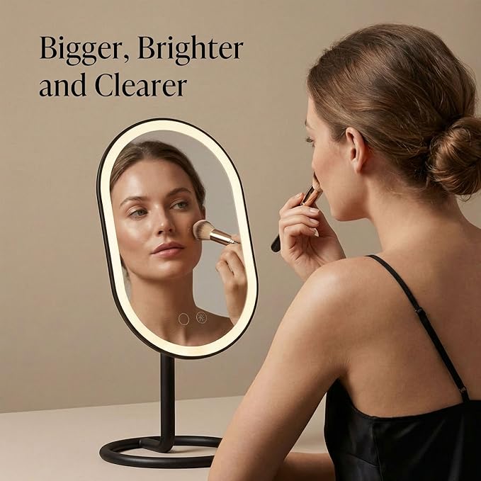 Fancii Vera LED Lighted Vanity Makeup Mirror, Rechargeable - Cordless Illuminated Cosmetic Mirror with 3 Dimmable Light Settings, Dual Magnification (Obsidian)