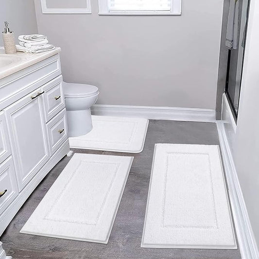 Pauwer Bathroom Rug Set - 3 Piece Shower Mats with U-Shaped Contour Toilet Mat, Absorbent Microfiber Plush Bath Mats, Non Slip, Machine Washable Shaggy Floor Mats