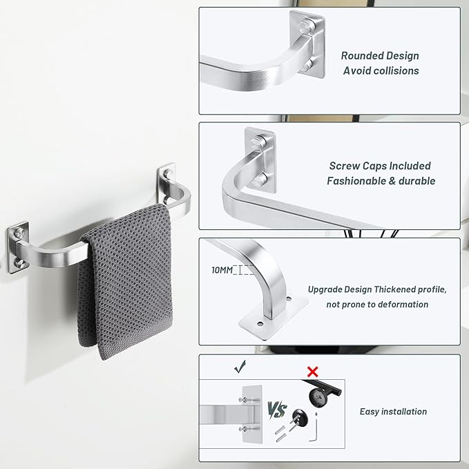 2Pack Bathroom Towel Bar, 10 inch Towel Racks for Bathroom Wall Mounted, SUS304 Stainless Steel Heavy Duty Towel Holder Bathroom Accessories Modern Home Decor, Brushed Finished