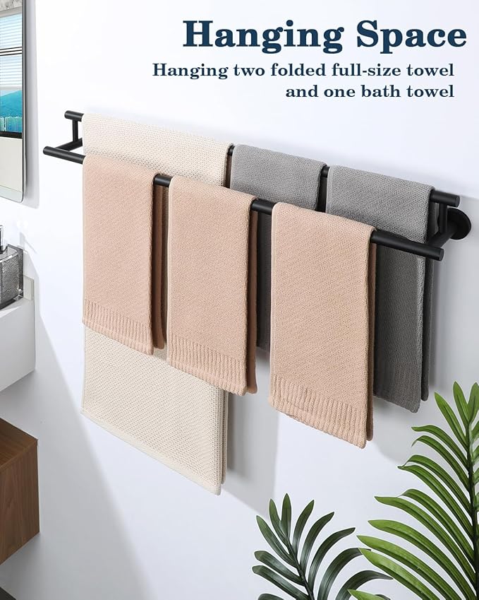 Alise Double Towel Bar Black,28" Towel Rack for Bathroom Wall Mounted,Bathroom Towel Rack SUS304 Stainless Steel Bathroom Towel Holder Quick Drying Hand Towel Holder Towel Bar for Walls