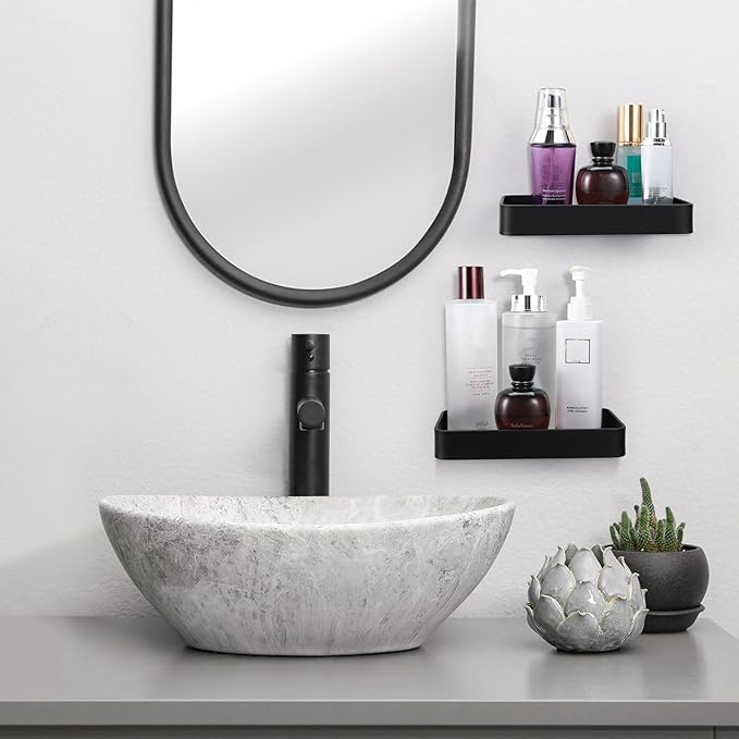 Z metnal Small Glass Bathroom Shelves, Matte Black Floating Shelf, Mini Wall Shelf Organizer, Wall Mounted (Clear Glass, 8 inch/20cm), 1 pcs