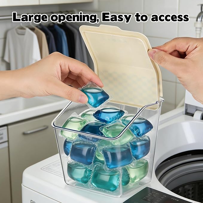 Rainmae 2 Pack Laundry Pods Container with Lids Wall-Mounted Dishwasher Pods Holder for Powder Dryer Balls and Scent Booster Beads Space Saving Plastic Storage Container for Laundry Room Organization