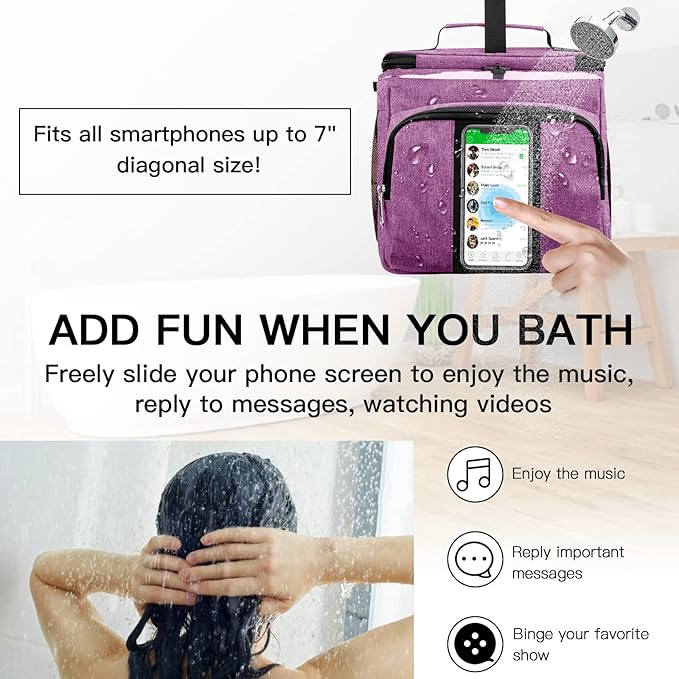 Bukere Portable Shower Caddy College Dorm Room Essential, Shower Caddy Tote Bag for Student, Girl, Women, Separate Compartment, Large Capacity, Quick Dry Mesh Base for Travel, Gym, Camp, Purple