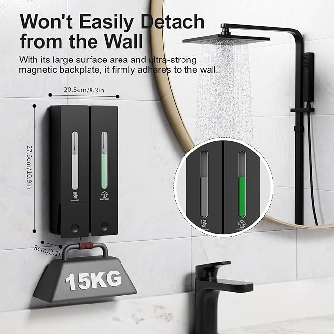Shampoo and Conditioner Dispenser 2-Chamber Wall-Mounted Shower Soap Dispenser, No-Drill Installation, 800ML Capacity, Ideal for Bathrooms