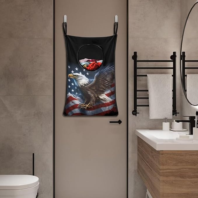 ZFRXIGN American Flag Eagle Hanging Laundry Hamper Bag Over Door Laundry Basket Space Saving Organizers Large Capacity Laundry Room Organization Hamper for Travel Home Office