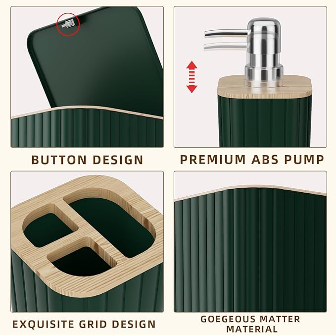 XLHOMO Bathroom Set - Elegant Green Bathroom Set, 10PC Green Bathroom Accessories Set, Bathroom Sets with Toilet Brush, Bathroom Trash Can