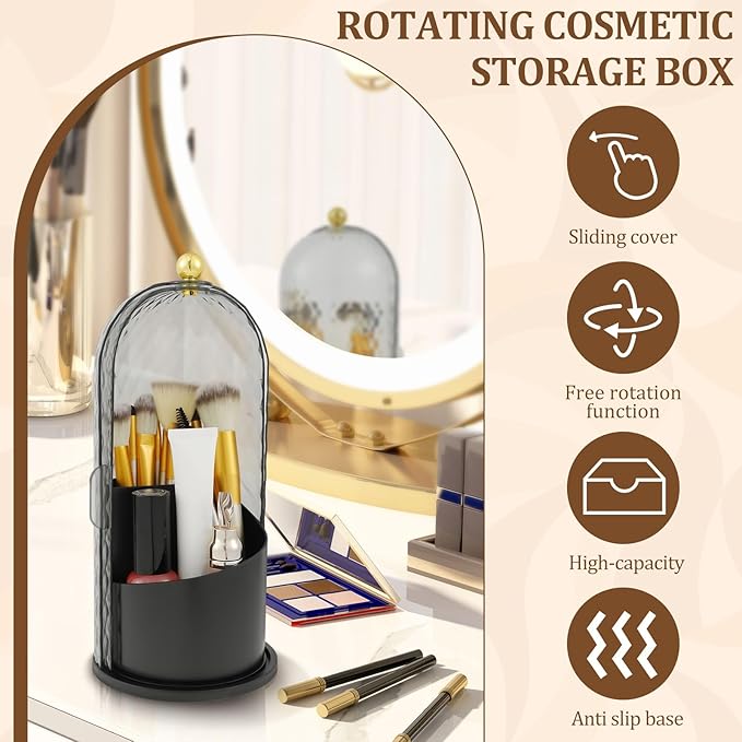 Concealed Toothbrush Holder 360?? Rotating Makeup Brush Organizer Dustproof Cosmetic Brush Container for Toothbrush Lipstick Vanity (black)