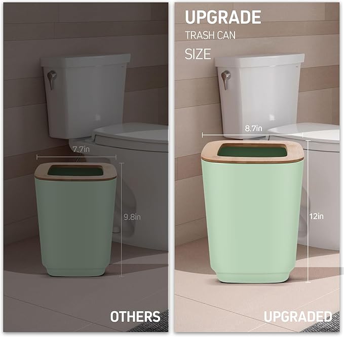 IMAVO 11 Piece Green Bathroom Set, Trash Can, Toilet Brush, Storage Tray, Complete Bathroom Accessories Organization Kit for Bathroom Décor and Home Gifts