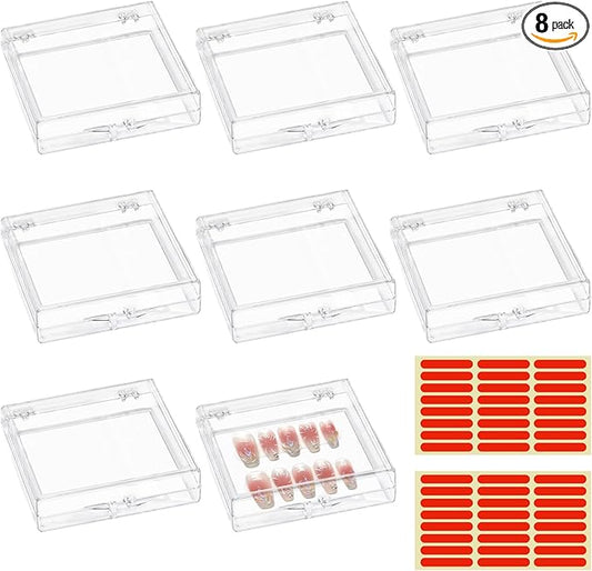 8 Pack Press On Nail Organizer, Nail Packaging for Press Ons, Clear Plastic Fake Nail Holder Organizer Acrylic Nail Display Storage Box for Nail Business Art Salon (Transparent)