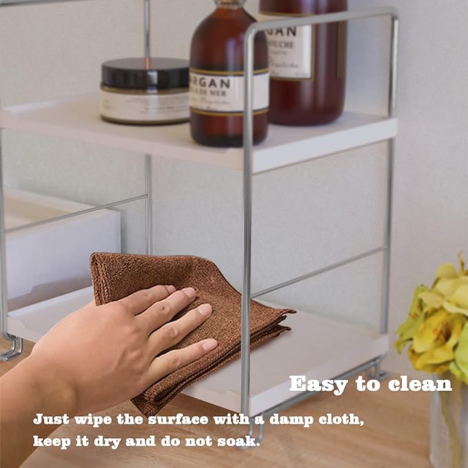 2-Tier Bathroom Countertop, Cosmetics Skincare Organizer Holder for Perfume, Bathroom Counter for Dresser and and Kitchen Vanity Organizer (Sliver)