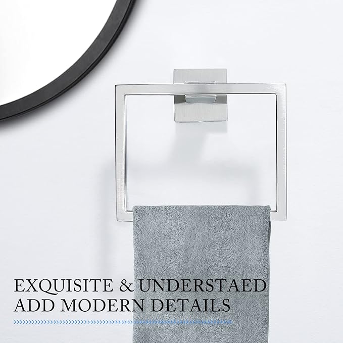 TNOMS Brushed Towel Ring Modern Square Hand Towel Bar,Towel Holder for Bathroom,Wall Mount Stainless Steel