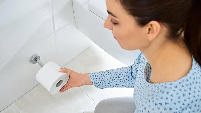 tesa Smooz No Drill, Wall Mounted Spare Bathroom Toilet Roll Holder, Chrome-plated Metal, Removable Adhesive Glue Technology