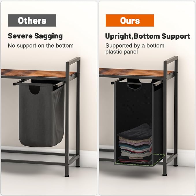 Sonharlar Laundry Hamper, Laundry Sorter with 4 Pull-Out Removable Oxford Fabric Bags Cloth Laundry Basket 4 x 10 Gallons (Black and Rustic Brown)