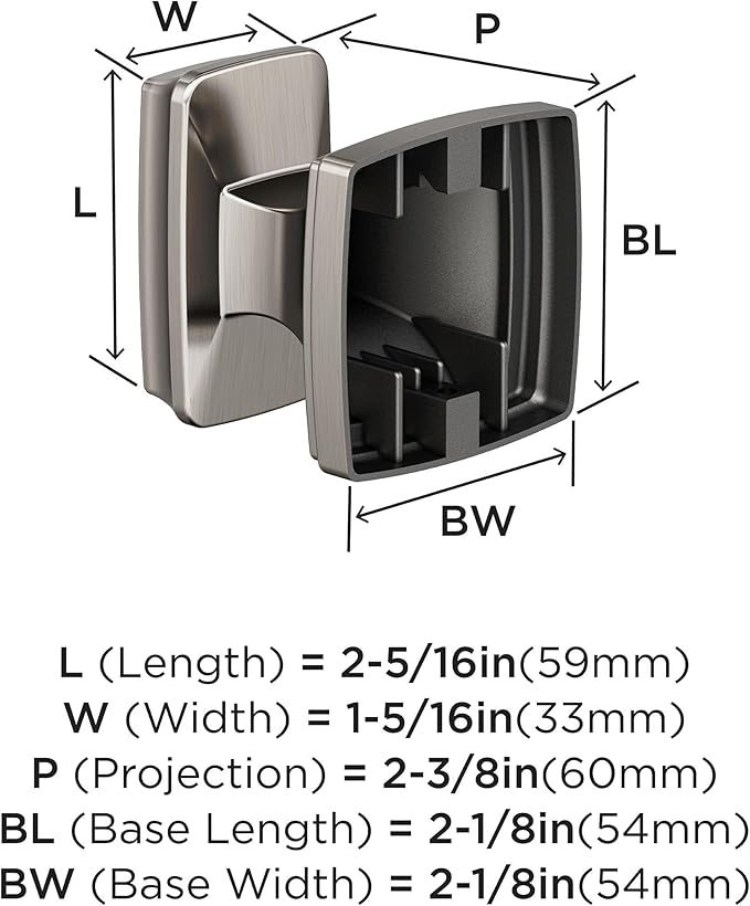 Amerock BH36030G10 | Brushed Nickel Single Robe Hook | 2-1/8 in. (54 mm) Length Towel Holder | Revitalize | Towel Hook for Bathroom | Bathroom Hardware | Bath Accessories