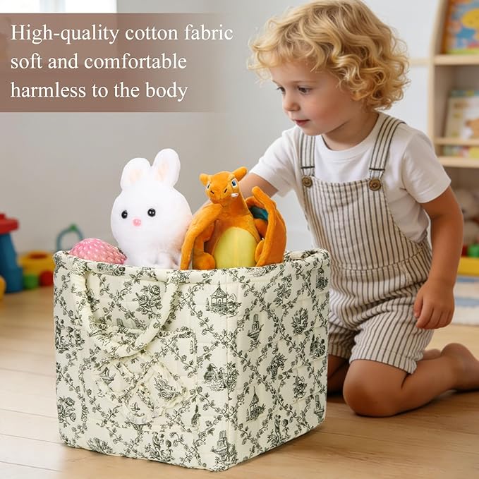 Quilted Fabric Basket Car Storage Basket Boho Floral Laundry Hamper for Nursery Bedroom & Living Room | Organize Clothes Toys