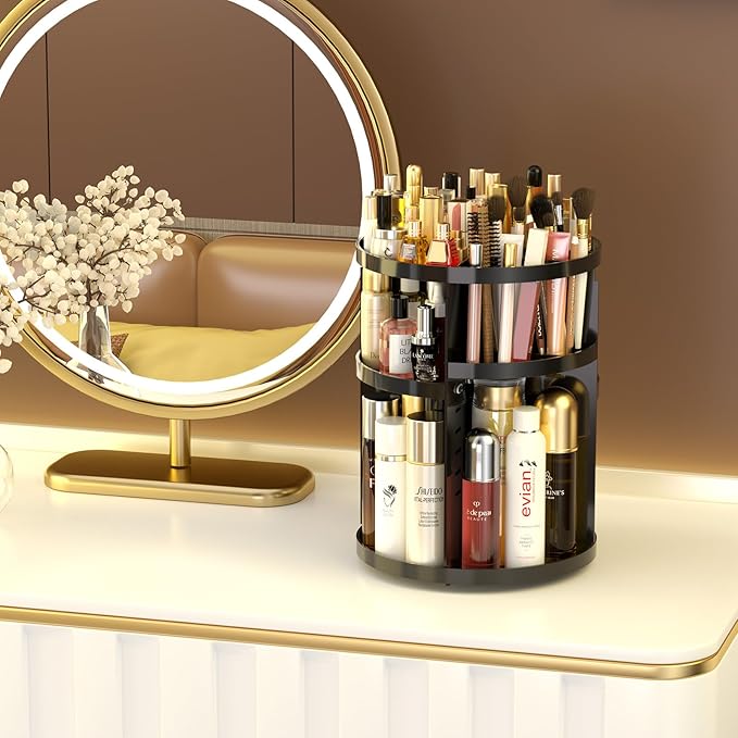 360 Rotating Makeup Organizer Countertop, Acrylic Organizador De Perfumes, 7 Layers Large Make Up Organizer, Huge Storage Fits for Vanity and Bathroom (Black, Small)