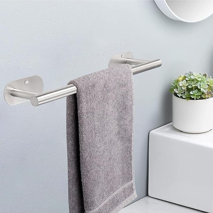 TocTen Self Adhesive Bathroom Towel Bar, Stick Towel Rack for Bathroom, Rustproof Stainless Steel Bath Towel Holder No Damage, Easy to Install Adhesive Towel Rod for Bathroom (Brushed Nickel, 16 Inch)