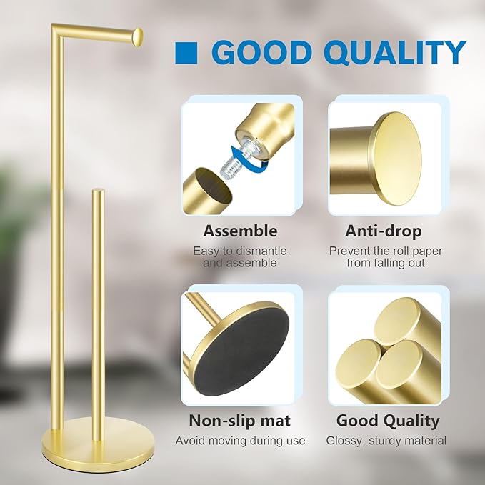 Toilet Paper Holder Stand,Toilet Paper Holder Free Standing,Gold Toilet Stand Holder for 4 Rolls,Toilet Paper Storage by Bathth