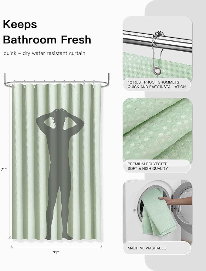 IMAVO Green Bathroom Accessories,Non Slip Absorbent Bathroom Rugs and Waterproof Shower Curtain with Hooks,Complete Bathroom Set for Bathroom Décor