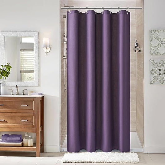 Naturoom Purple 48 Inch Shower Curtain - Stall Narrow Half Linen Ultra Thick Fabric Shower Curtain Set with Hooks, Boho Farmhouse Rustic RV Camper Bath Curtains for Bathroom, 48x72