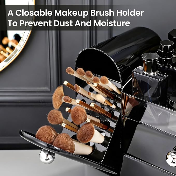 Makeup Organizer,Vanity Organizer with Makeup Brush Holder,Large Skincare Organizers and Bathroom Countertop Organizer,Storage Lipstick,Perfume,Nail Polish,Beauty,Mothers Day Gifts for Women