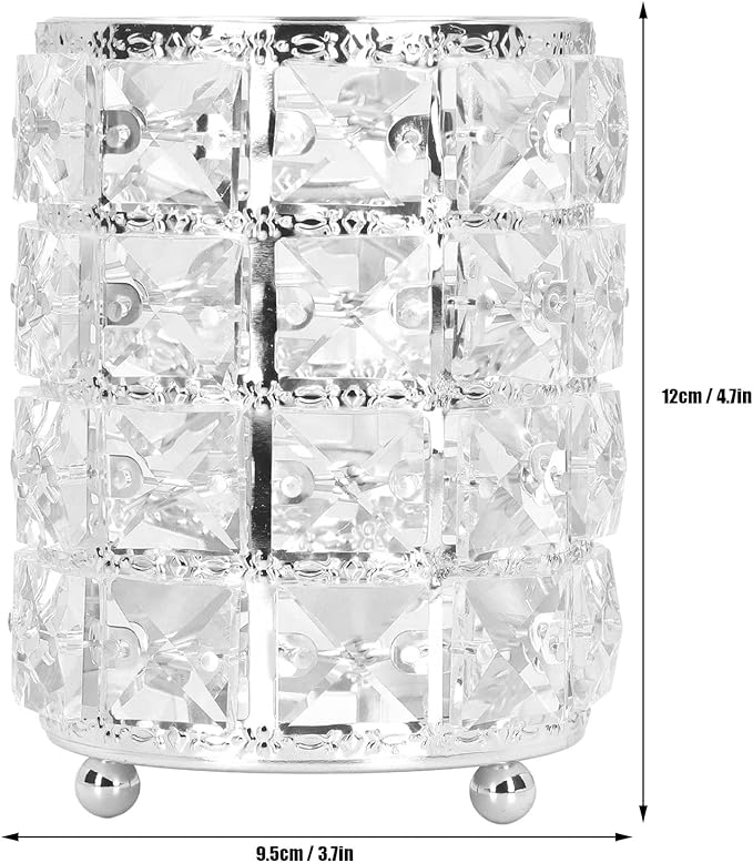 Pilipane European sty1e Rounded Crystal Glass Cosmetic Lunch Box for Bathroom Home Bedroom Office (Silver), Acrylic Makeup Brush Holder Lunch Box, Clear Pencil Pen Holder, Makeup Brush Holder