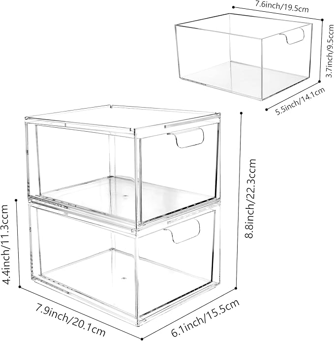 Yes!Fresh Drawer Organizer Stackable Cosmetic Desk Organizer with Removable Interior Partitions for Vanity Organization and Storage,Clear Bathroom Organizer (4)