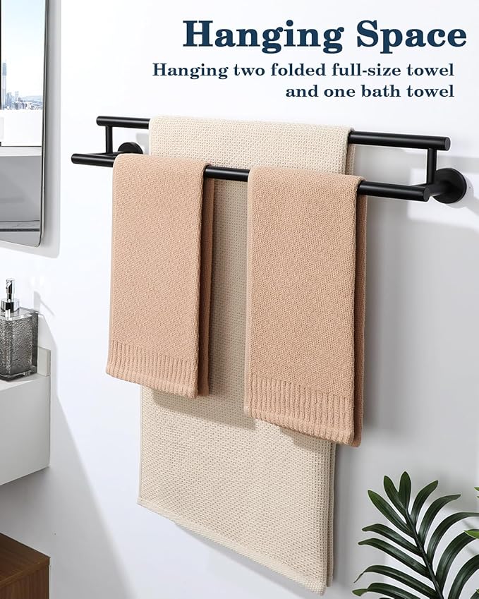 Alise Double Towel Bar Black,20" Towel Rack for Bathroom Wall Mounted,Bathroom Towel Rack SUS304 Stainless Steel Bathroom Towel Holder Quick Drying Hand Towel Holder Towel Bar for Walls