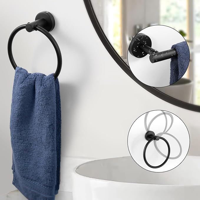10 Piece Matte Black Bathroom Hardware Set -Include23.6&12inch Bathroom Towel bar,Towel Ring,Toilet Paper Holder, Towel Hook,2 Pack 5 Piece Bathroom Accessories Set Stainless Steel Wall Mounted