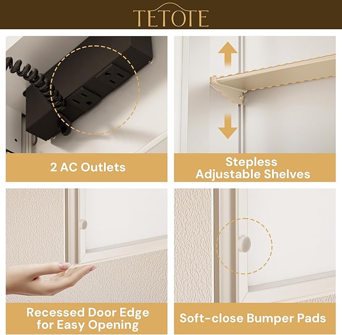 TETOTE 36 x 32 Medicine Cabinet with Lights, Adjustable Shelves, Silver Aluminum Cabinet, Anti-Fog Stepless Dimmable 3 Colors White/Warm/Natural, Easy to Install(Wall Mount/Recessed)
