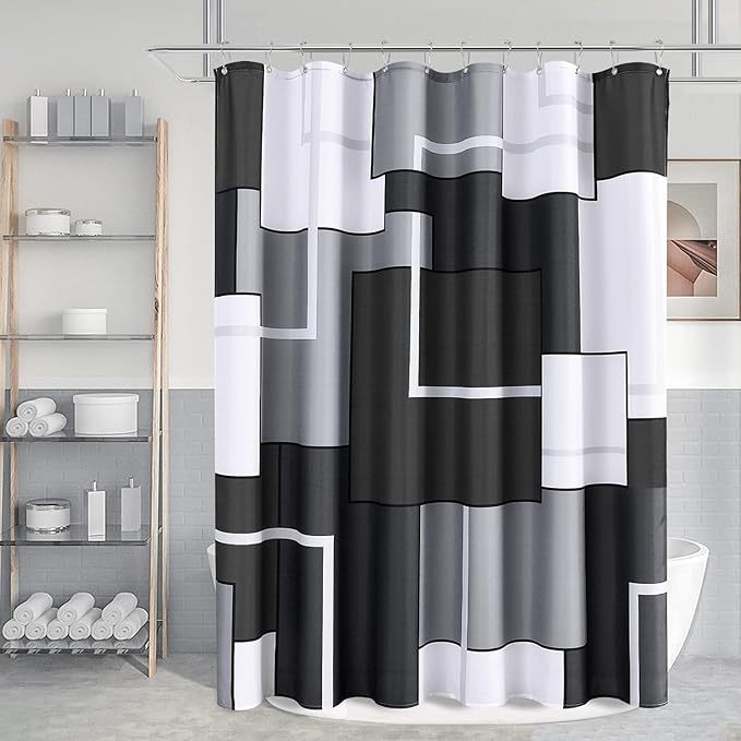 Hokibero Shower Curtains for Bathroom Shower Curtains Set Modern Geometric Standard Bathroom Curtain Polyester Heavy Duty for Hotels Bathtubs, 72x78 Black