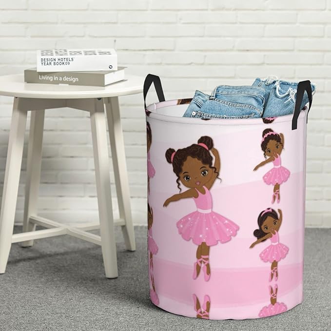 Cute African Black Girl Round Laundry Hamper Storage Basket Toys Clothes Organizer Bin For Home Bathroom Bedroom Dorm Nursery, 38l