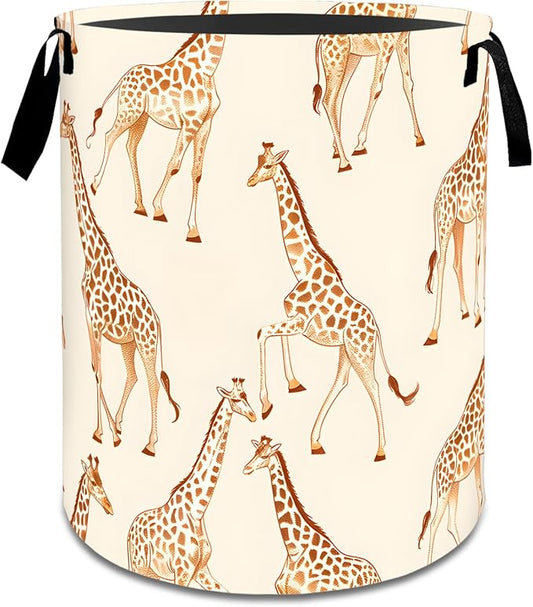 Vintage Giraffe Laundry Basket,Dirty Clothes Hamper,Retro Large Animal Storage Bin,Wildlife Lovers Gifts,Waterproof Oxford Cloth Baskets for Bathroom,Bedroom,Home Decoration(19.7" x 15.8")