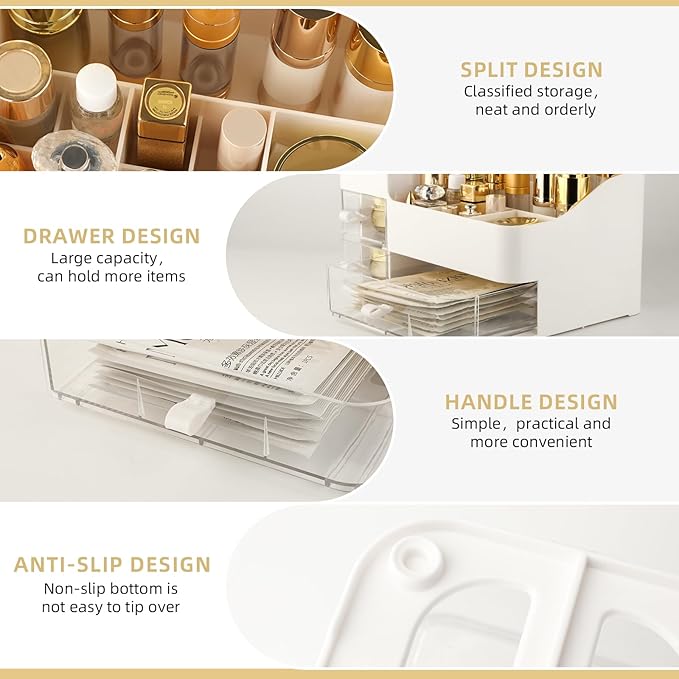 Makeup Organizer and Storage, Large Capacity Cosmetic Display Case with Drawer, Easy to Hold All of Your Makeup Products, Countertop Makeup Organizer for Skincare, Brushes, Lipstick