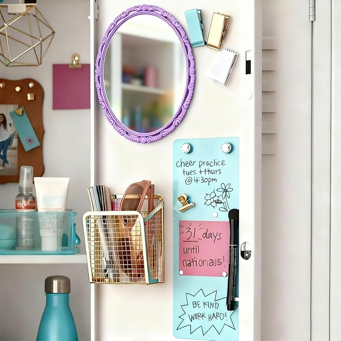 ARTLYMERS Magnetic Locker Mirror, Real Glass Small Mirrors for Lockers with Magnetic Backing, School Locker, Bathroom, Household Refrigerator, Locker Accessory or Office Cabinet (Purple)