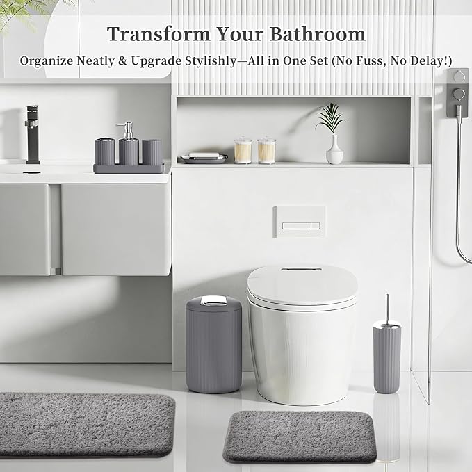 XLHOMO 24 PCS Gray Bathroom Accessories Set with Shower Curtain and Rugs, Bathroom Sets with Extra Soft and Absorbent Bath Rugs Shower Curtain Bathroom Accessory for Bath