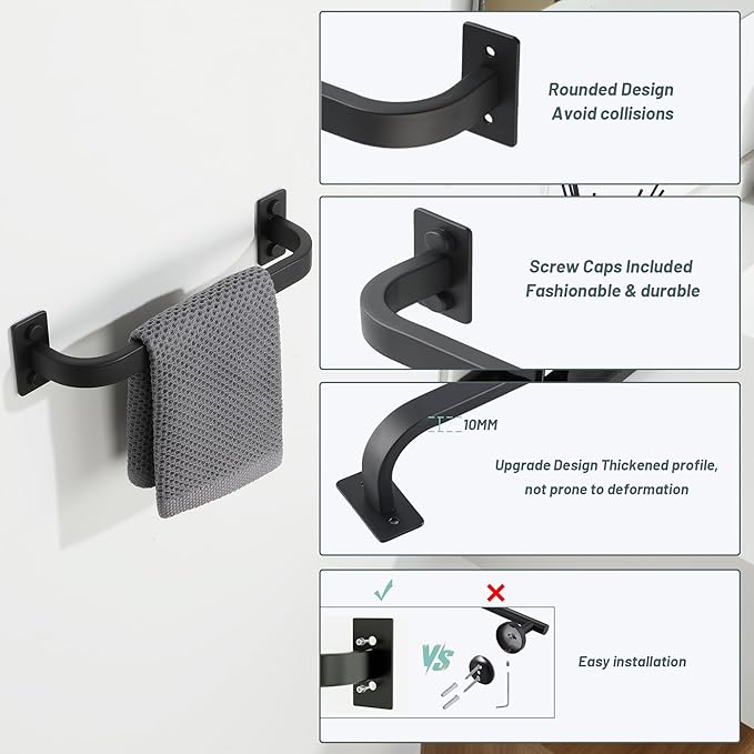 2Pack Bathroom Towel Bar, 10 inch Towel Racks for Bathroom Wall Mounted, SUS304 Stainless Steel Heavy Duty Towel Holder Bathroom Accessories Modern Home Decor, Matte Black Finished