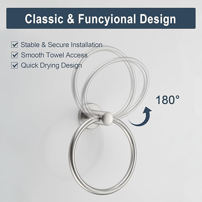 BGL Towel Ring Brushed Nickel, Bath Hand Towel Ring Stainless Steel Round Towel Holder for Bathroom