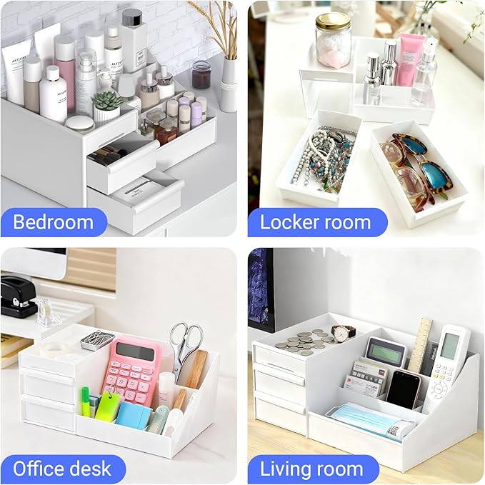 Makeup Organizer with Drawers, Cosmetic Organizer for Vanity Dresser Bathroom Countertop, Large Capacity Makeup Organizer for Skincare, Lipstick, Palettes, Perfume & Brush Display Holder 2Pack