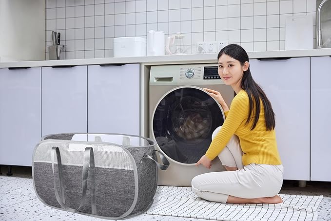 pop-up laundry basket???with Durable Handles collapsible Mesh laundry Hamper,Easy to Open and Fold,Premium Cationic Fabric?€? (Cationic Gray)?€??€?