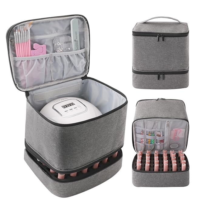 Travel Nail Polish Organizer, Holds 30 Bottles (15ml), Double-layer Nail Polish Carrying Case, Large Capacity Portable Storage Bag for Nail Varnish and Manicure Set